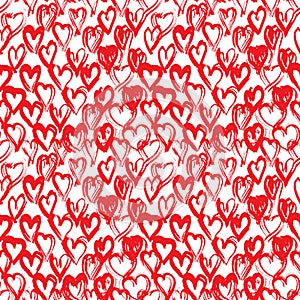 Seamless pattern red white heart brush strokes lines design, abstract simple scandinavian style background grunge texture. trend