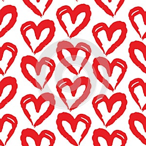 Seamless pattern red white heart brush strokes lines design, abstract simple scandinavian style background grunge texture. trend