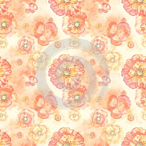 Seamless pattern with red and yellow poppies