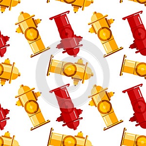 Seamless pattern of red and yellow water fire hydrant isolated on white background.