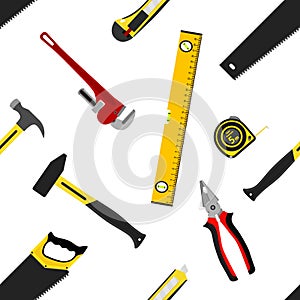 Seamless pattern with repair working tools in flat style.