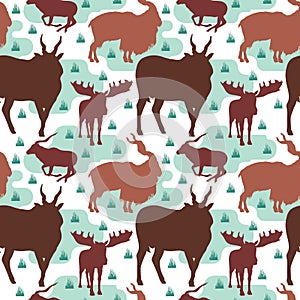 Seamless Pattern Repeatable of Horned Deer Buck Stag