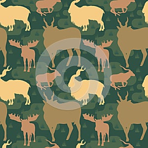Seamless Pattern Repeatable of Horned Deer Buck Stag