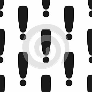 Seamless pattern with repeated exclamation marks. Black and white print.