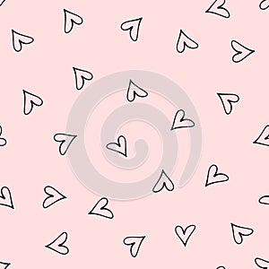 Seamless pattern with repeated heart shape. Sketch, doodle.