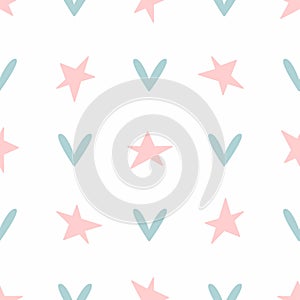 Seamless pattern with repeating star and heart. Pastel girly print.