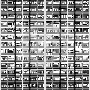 Seamless pattern of residential, commercial office building