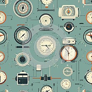 Seamless Pattern - Retro Aviation Instruments