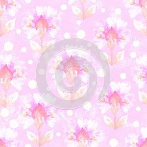 Seamless pattern. Retro background with floral ornament. Raster illustration with watercolor flowers. For card design, wallpaper,