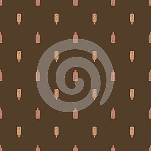 Seamless pattern retro chinese bottle on dark brown background. Geometrical texture template for menu restaurant