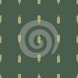 Seamless pattern retro chinese bottle on dark green background. Geometrical texture template for menu restaurant