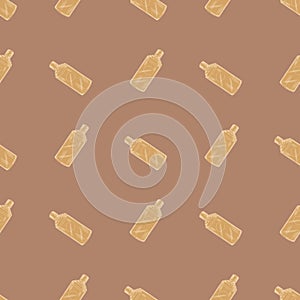 Seamless pattern retro chinese bottle on light brown background. Geometrical texture template for menu restaurant