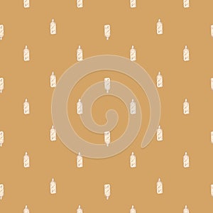 Seamless pattern retro chinese bottle on yellow background. Geometrical texture template for menu restaurant