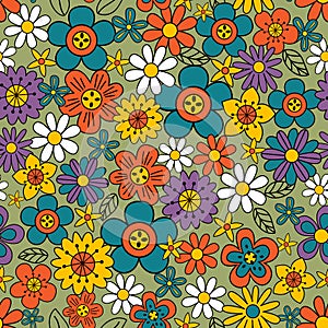 Seamless pattern with retro flowers