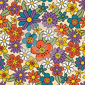 Seamless pattern with retro flowers