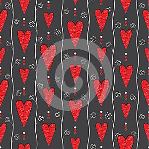 Seamless pattern with retro hearts