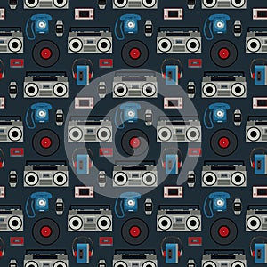 Seamless pattern retro objects from the eighties