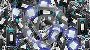 Seamless pattern of retro old hipster electronic devices technology computers cassettes tape recorders mobile