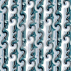 Seamless pattern in retro style. Wavy blue twisted background for fashionable prints in funk style. An unusual