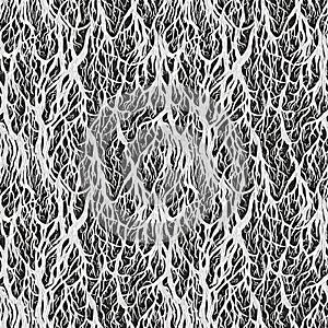 Seamless  pattern. Rhizomes white on a black background. Texture monochrome