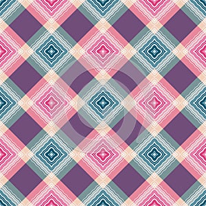 Seamless pattern with rhombuses made of wavy lines in boho style in pastel retro colors