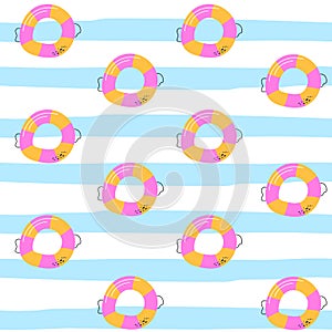 Seamless pattern with ring life buoy. Vector illustration.