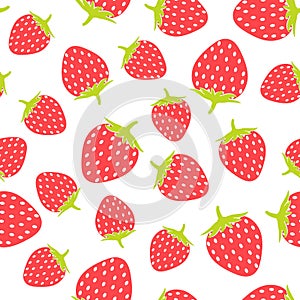 Seamless pattern and ripe red strawberries on white background