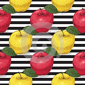 Seamless Pattern. Ripe Red and Yellow Apples