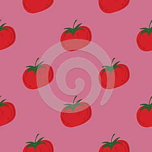 Seamless pattern with ripe tomato. Red tomatoes. Organic vegetable wallpaper