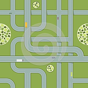 Seamless Pattern of Roads With Cars. Aerial View of Highway