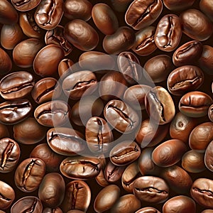 Seamless Pattern Of Roasted Coffee Beans On Dark Background, Aromatic Coffee Beans Texture