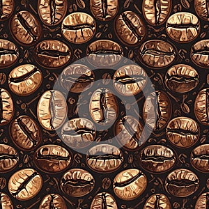 Seamless Pattern of Roasted Coffee Beans on Dark Background