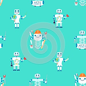 Seamless pattern with robots assistent