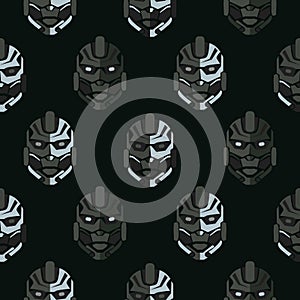 Seamless pattern of robots cartoon game style. Cool robots head toys for design of backgrounds, wallpapers, fabrics