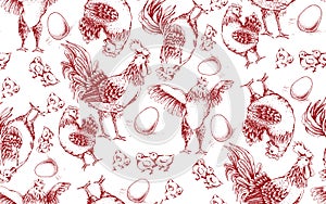 Seamless pattern of roosters