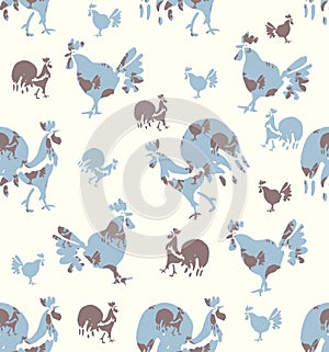 Seamless pattern Roosters and Hens.