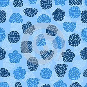 Seamless pattern with rope knots. Blue marine background.