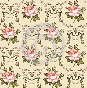 Seamless pattern Roses Damascus isolated flowers Vintage background Damascus Wallpaper Drawing engraving Illustration retro