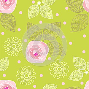 Seamless pattern of roses on a green background.vector illustration