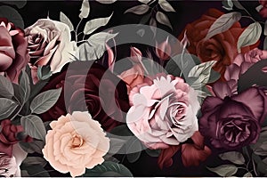 Seamless pattern with roses and leaves. Vector illustration for your design