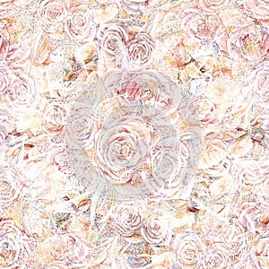 Seamless pattern roses and leaves, watercolor, graphics, handmade
