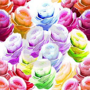 Seamless pattern roses multicolored. Watercolor.