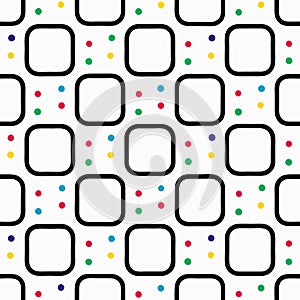 Seamless pattern Rounded squares with colorful dots on white background