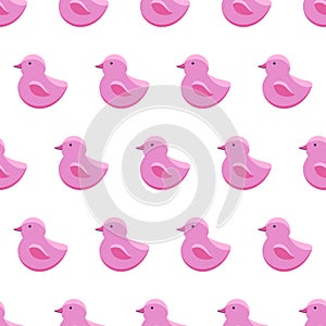 Seamless pattern rubber pink duck. Bath toy in flat style isolated on white background. Children s background in vector. Cute baby