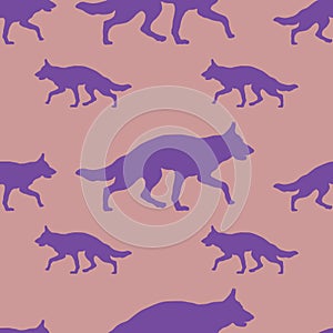 Seamless pattern. Running german shepherd dog puppy. Dog silhouette. Endless texture. Design for wallpaper, fabric