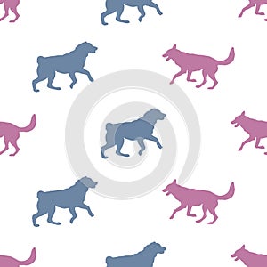 Seamless pattern. Running and jumping two dogs. Dog silhouette. Endless texture. Design for wallpaper, wrap, fabric