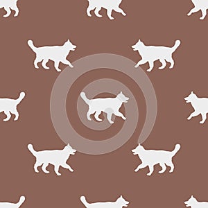 Seamless pattern. Running longhaired german shepherd dog puppy. Dog silhouette. Endless texture. Design for wallpaper