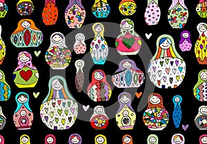 Seamless pattern with russian nesting dolls, Matryoshka