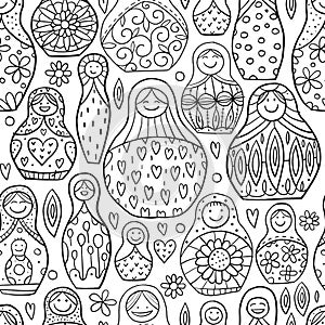 Seamless pattern with russian nesting dolls, Matryoshka