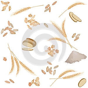 Seamless pattern with rye foodstuff